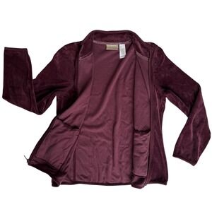 Vtg Y2K Womens Velvet Track Suit Jacket Medium Burgundy 90s Full Zip Activewear